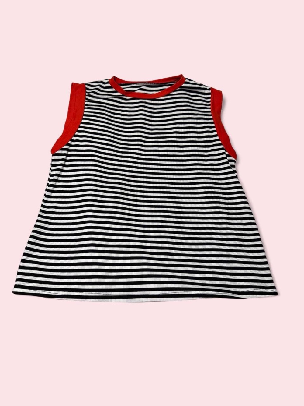 Women’s Black & White Striped Tank with Red Trim